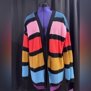 Oversized knit multicolor striped cardigan